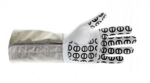 A close up photo of a sabre glove.