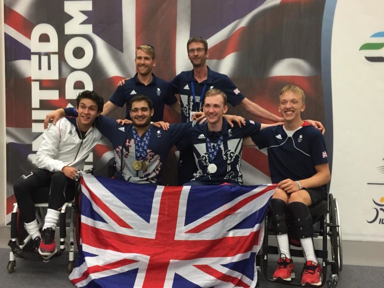 The men’s foil team with coaches Peter Rome and Ben Peggs