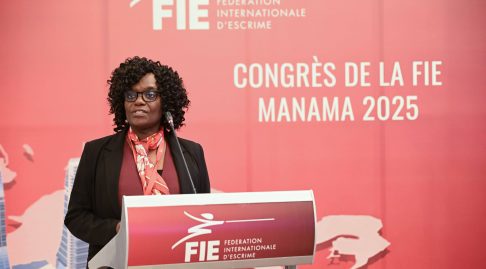 Pat Aiyenuro speaks at the FIE Congress 2025