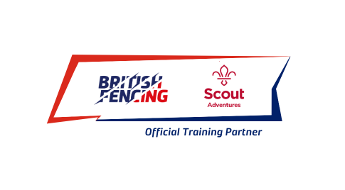 A lock-up logo of British Fencing and Scout Adventures. It says 'Official Training Partner'.