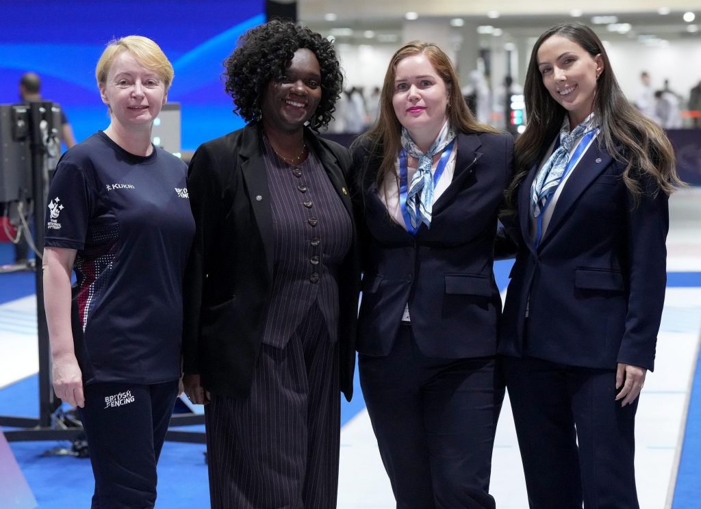 Denise Johnson, Pat Aiyenuro, Sarah Steacy and Chiara McDermott smile to the camera